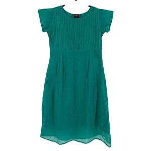 Follow Pintuck Pleated Midi Dress Womens L/40 Teal Green Excellent Short Sleeve